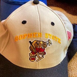 🏒  Minnesota GOPHER STATE BASEBALL CAP khaki & black  Velcro Back NWOT